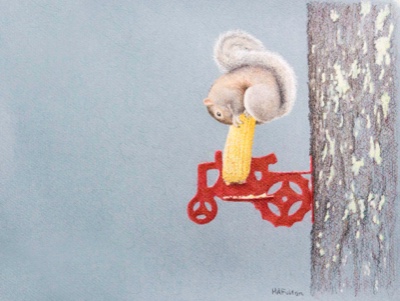Squirrel corny driver, colored pencil